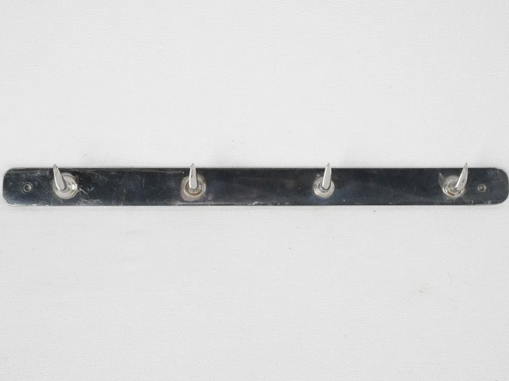 1960s French chrome butcher's rack w/ 4 hooks 15¾" long