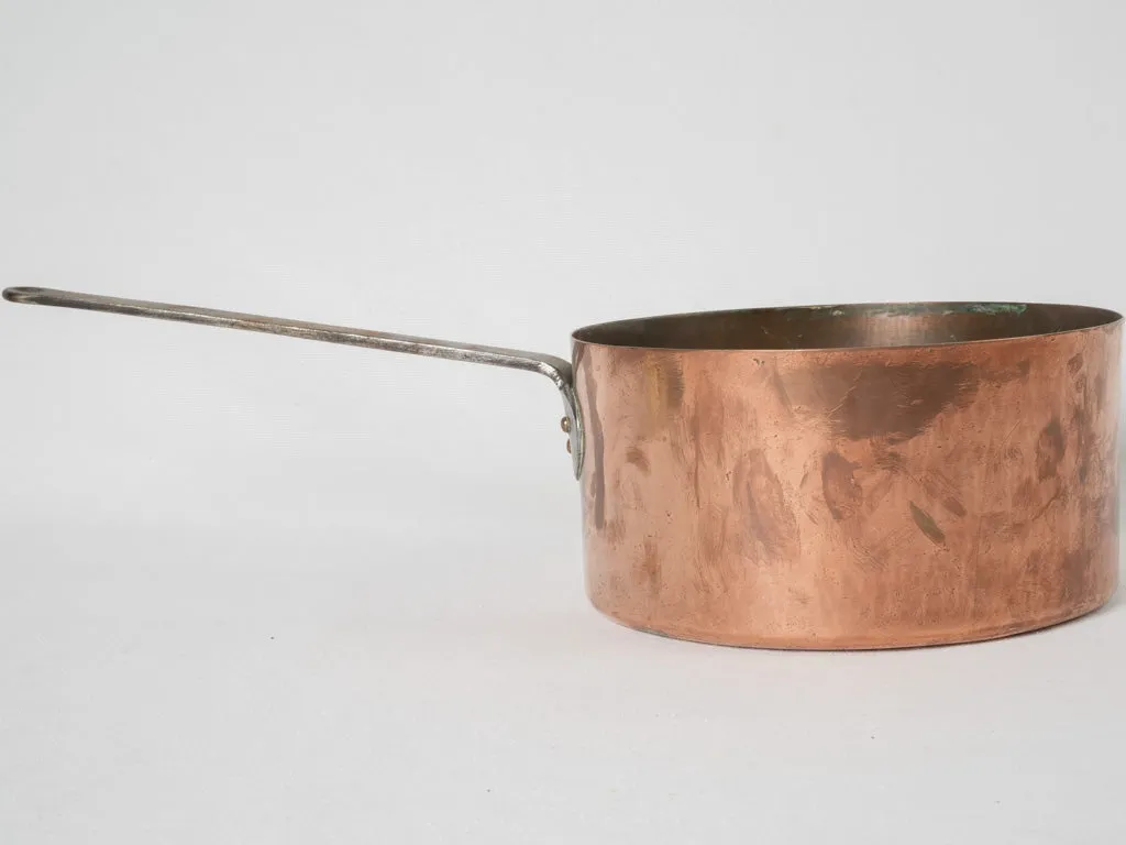 19th-century French copper saucepan w/ wrought iron handle