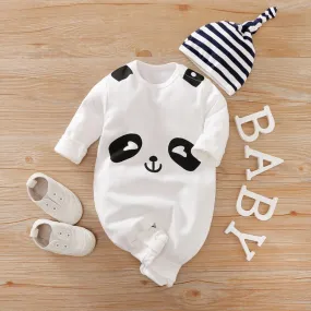 2-Piece Panda Long-Sleeve Jumpsuit with Hat Set for Baby Wholesale children's clothing