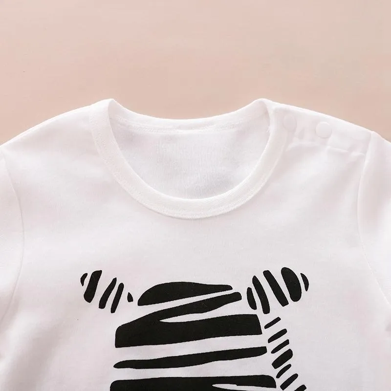 2-piece Zebra Printed Long Sleeve Jumpsuit with Hat Set for Baby Wholesale children's clothing