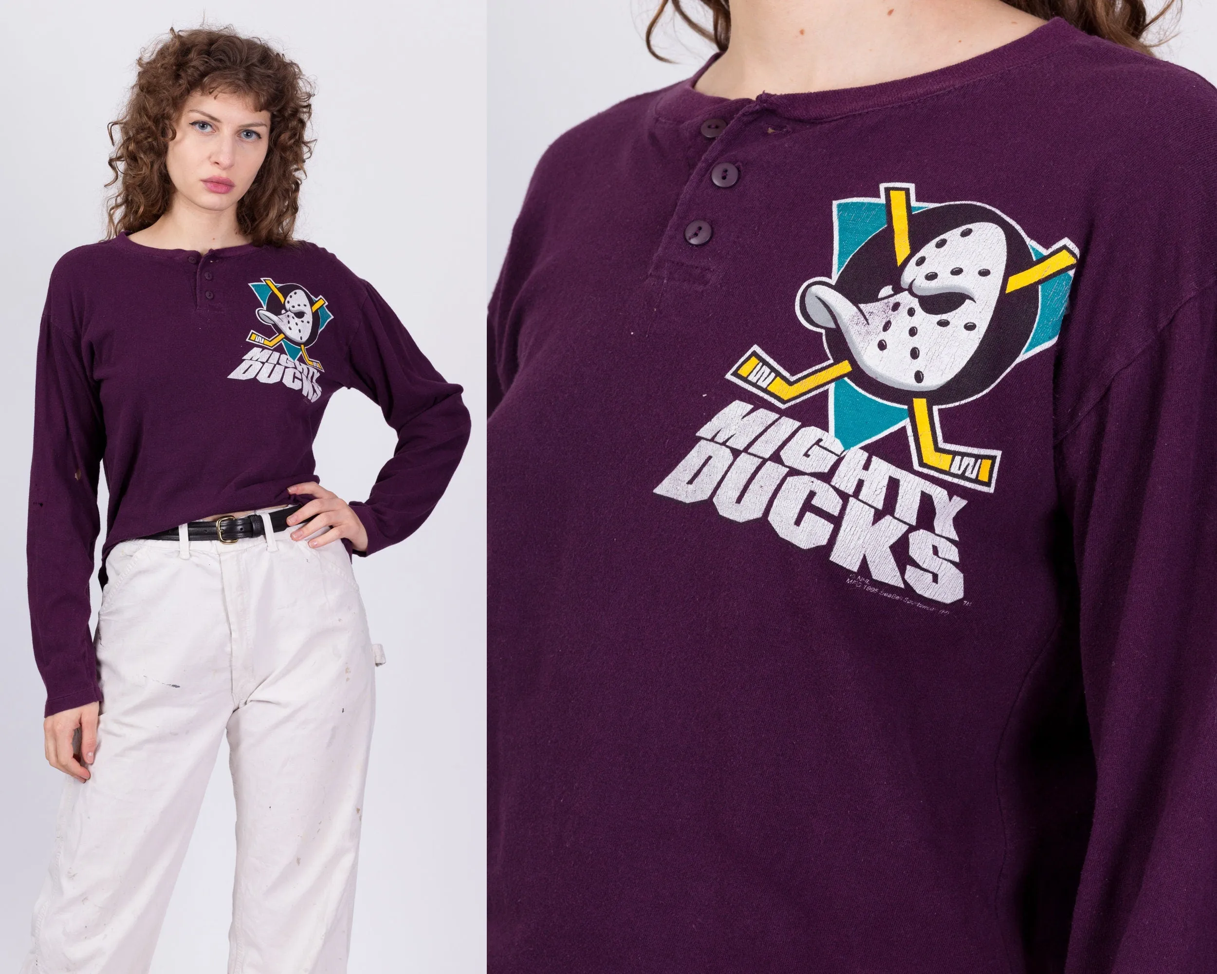 90s Anaheim Mighty Ducks Henley Shirt - Men's Medium, Women's Large