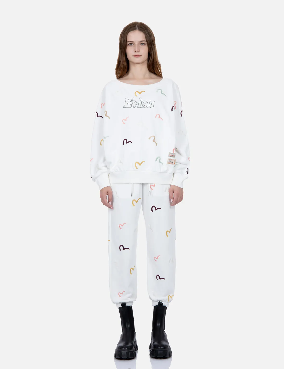 Allover Multi-color Seagull Embroidery Sweatpants