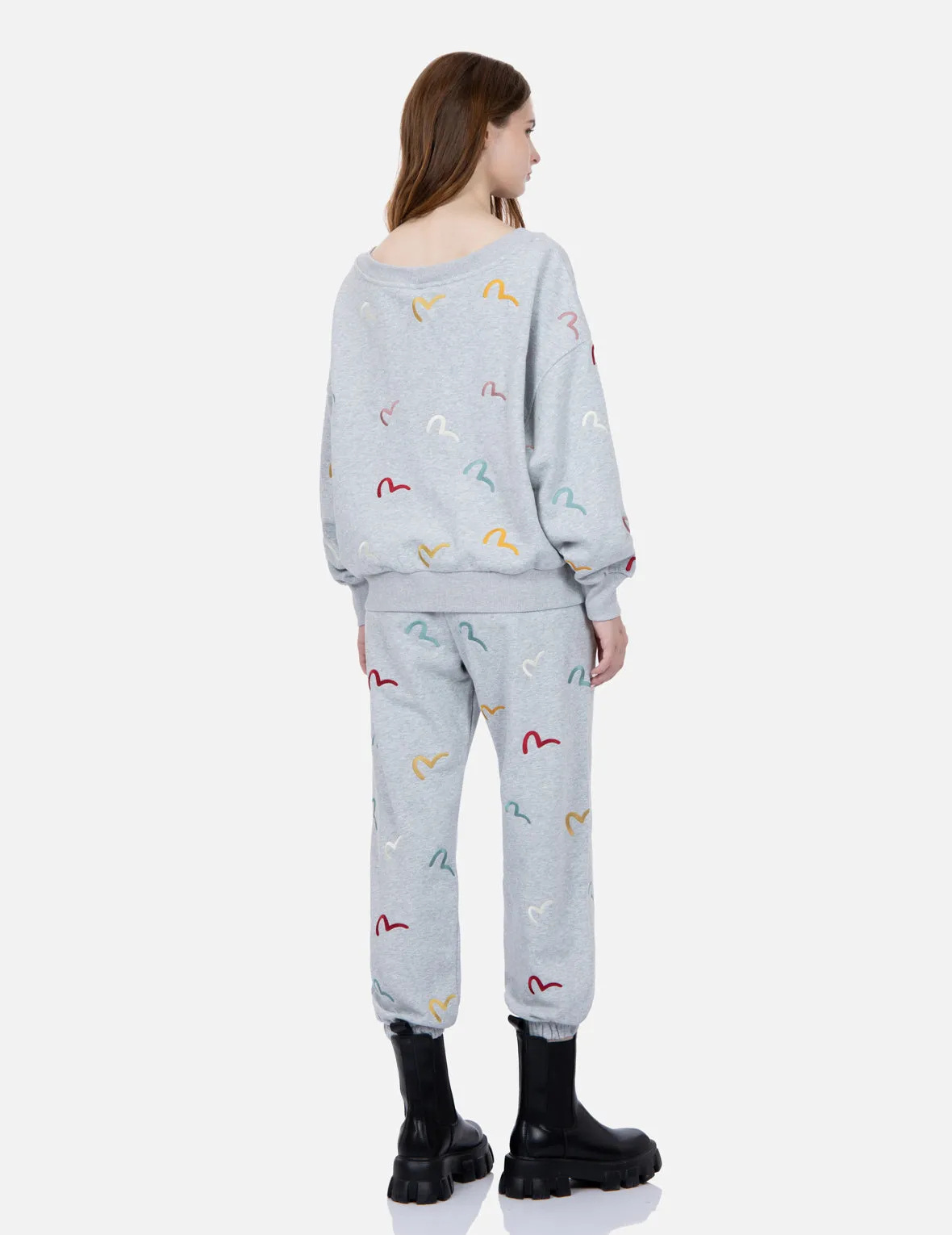 Allover Multi-color Seagull Embroidery Sweatpants