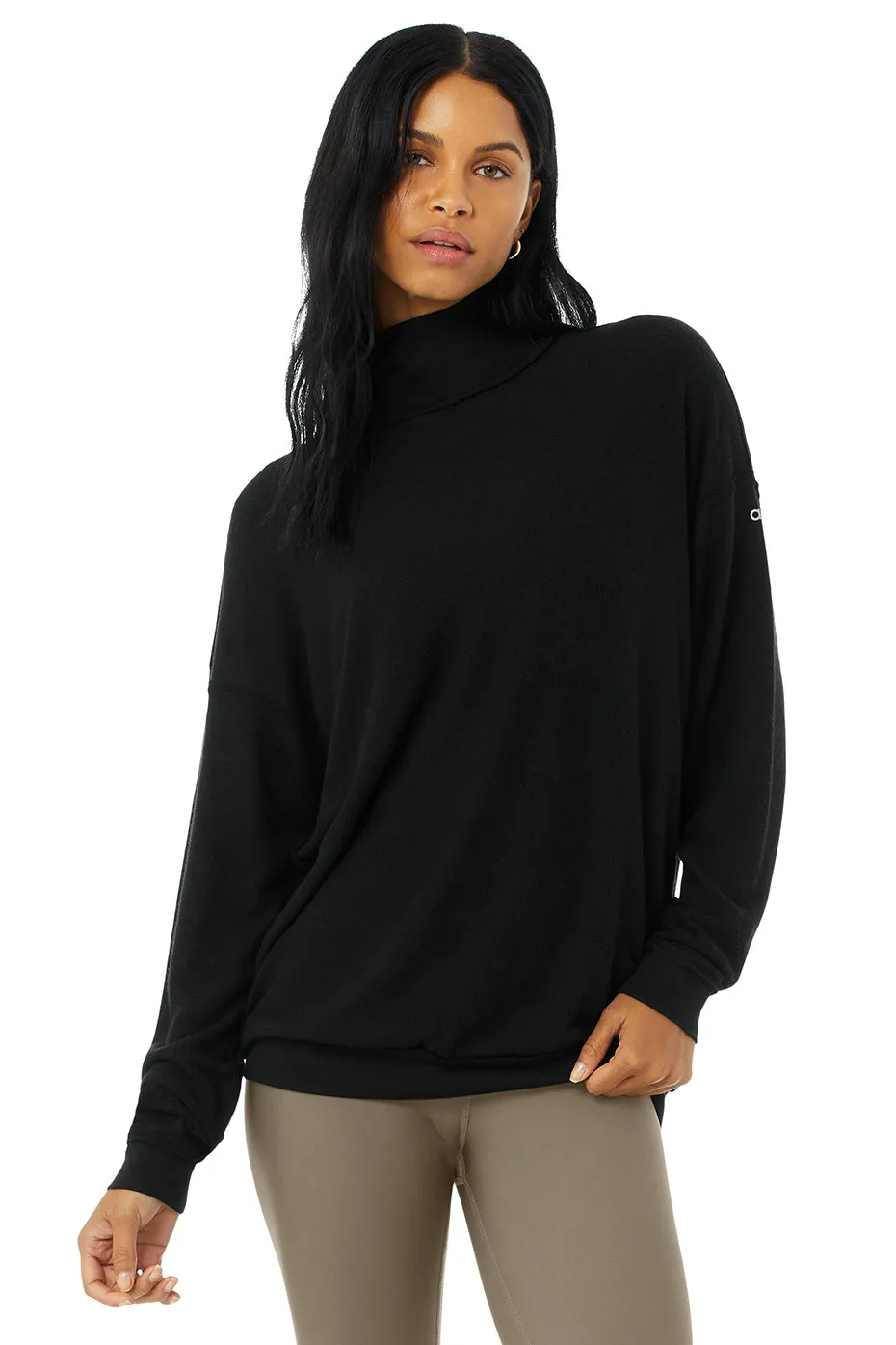 Alolux Soho Mock Neck Pullover - Black