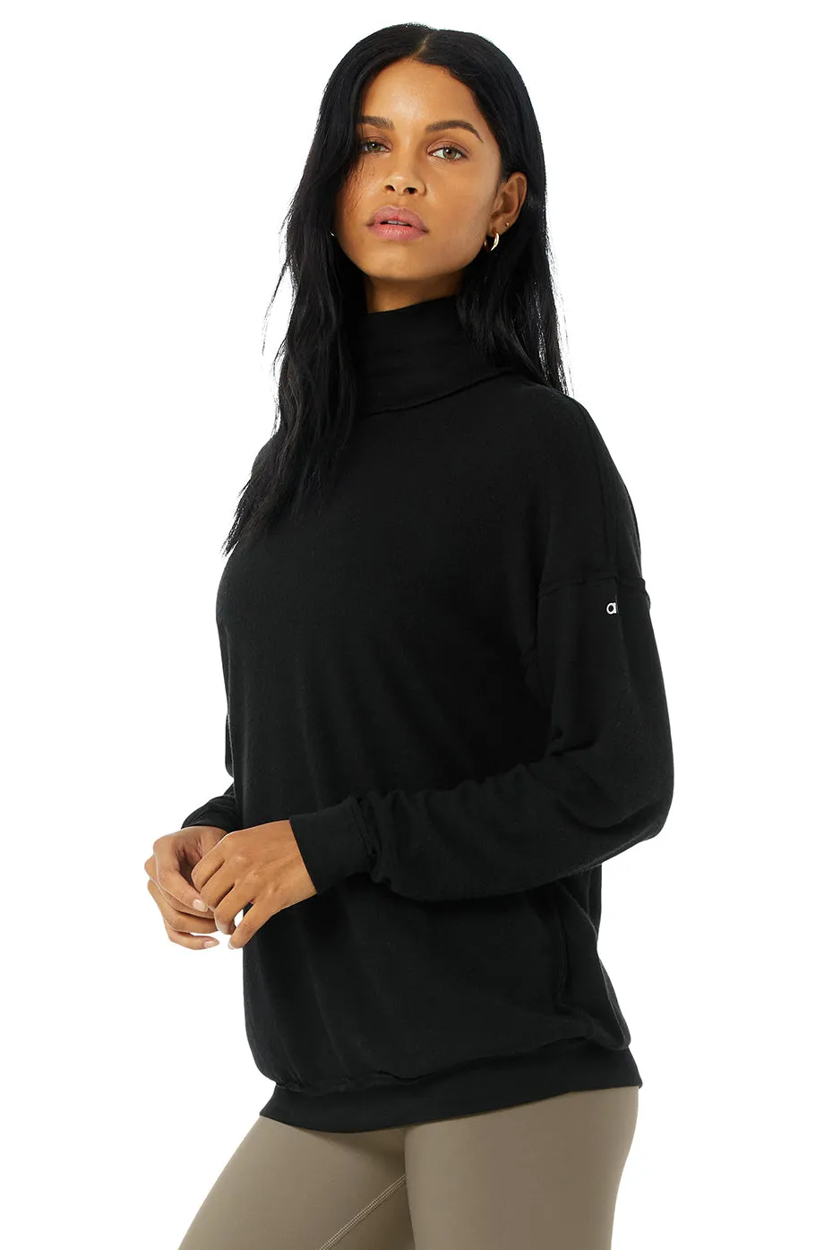 Alolux Soho Mock Neck Pullover - Black