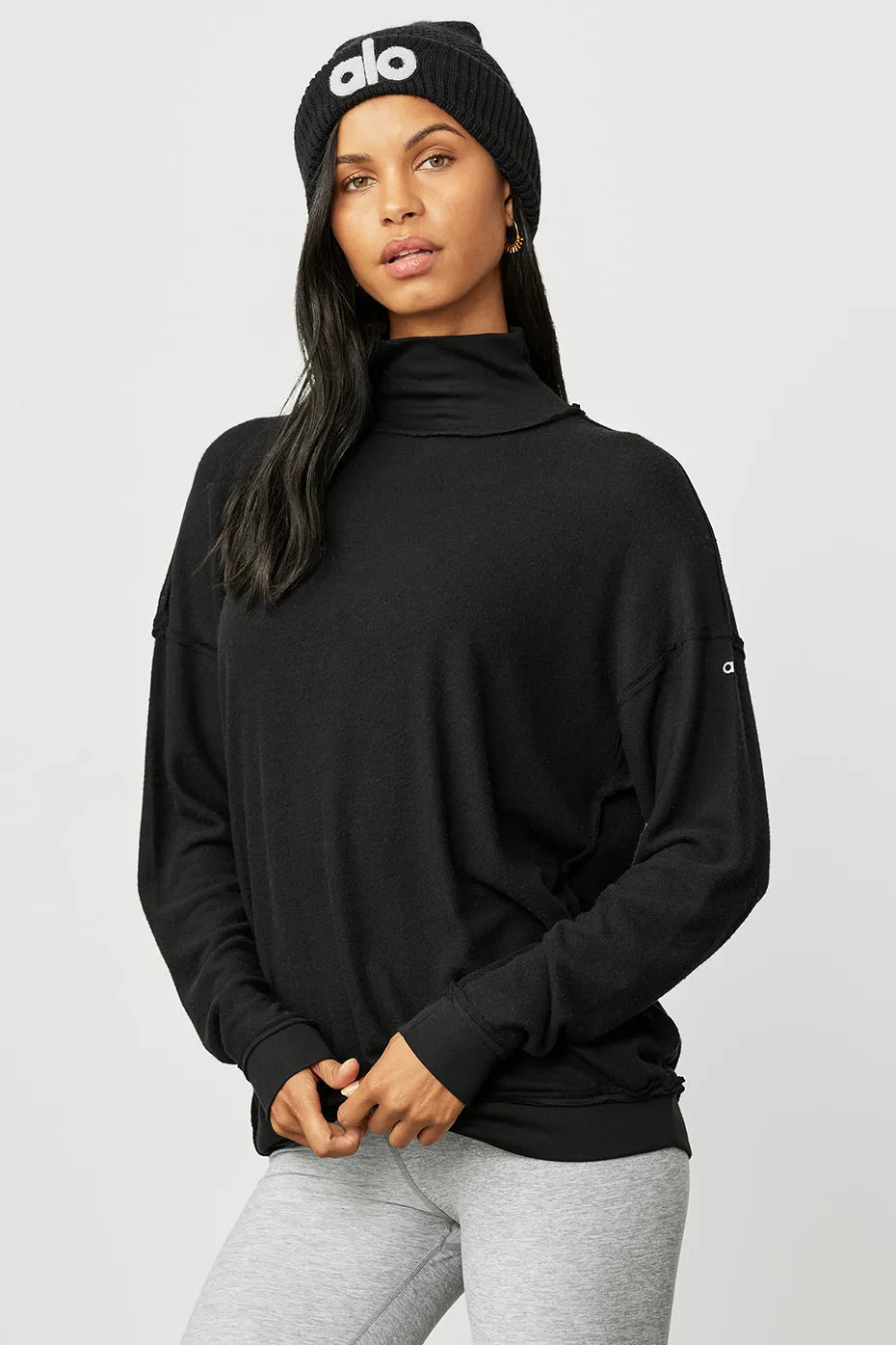 Alolux Soho Mock Neck Pullover - Black