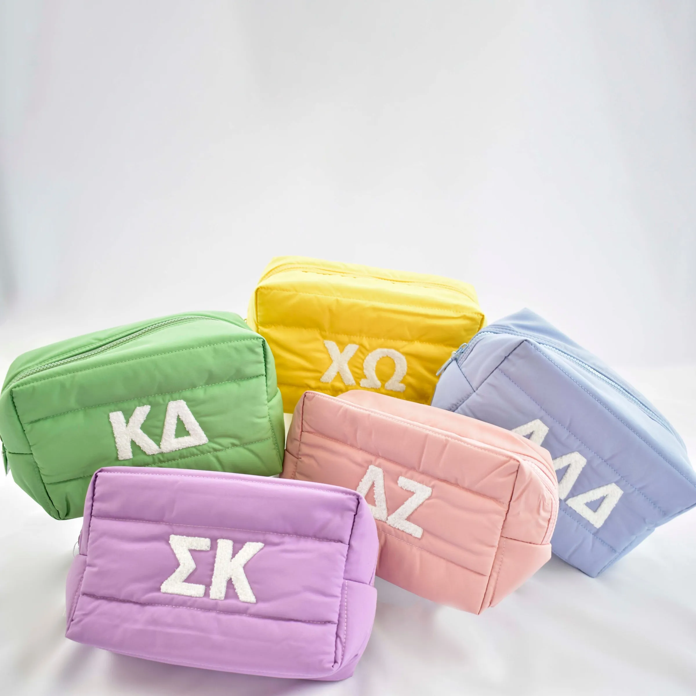 Alpha Chi Omega Makeup Bag - Puffer Style with Sorority Letters