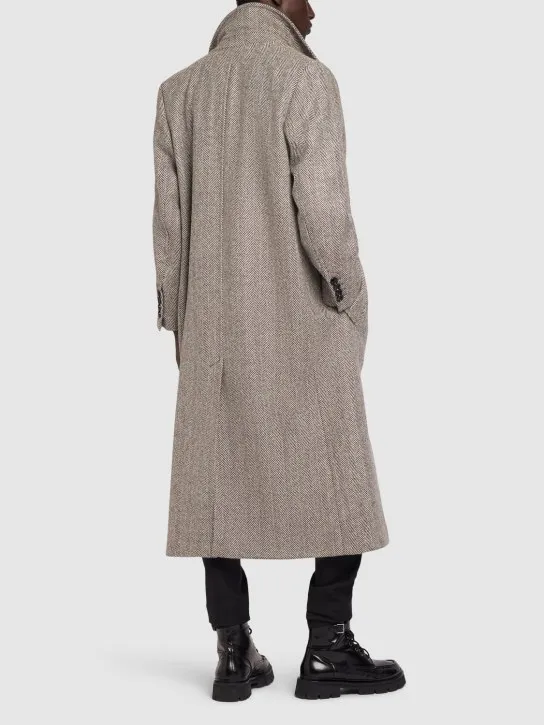 AMI Paris   Double breasted herringbone wool coat 