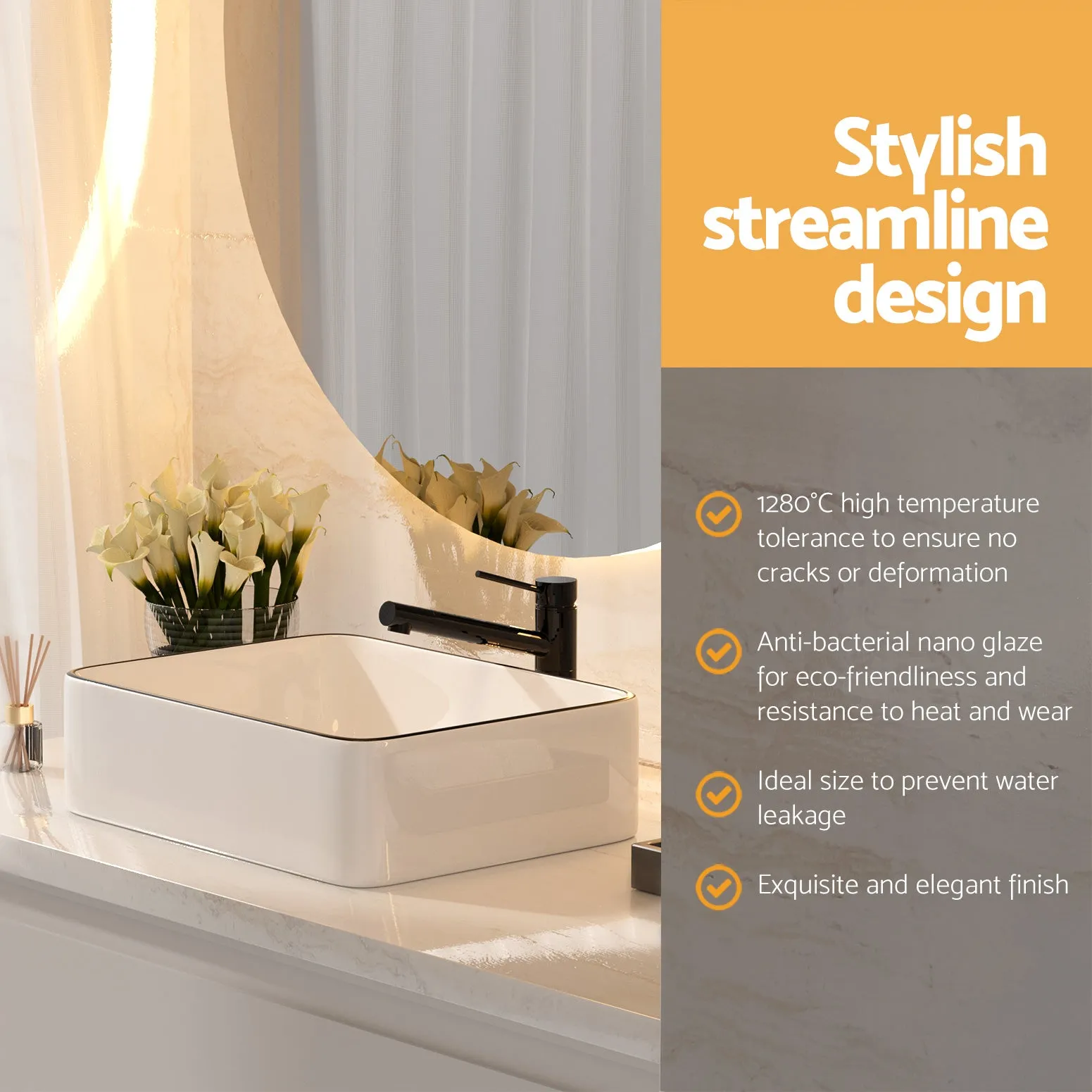 Anti-Scratch Heat-Resistant Vanity Basin 48x37cm - Cefito