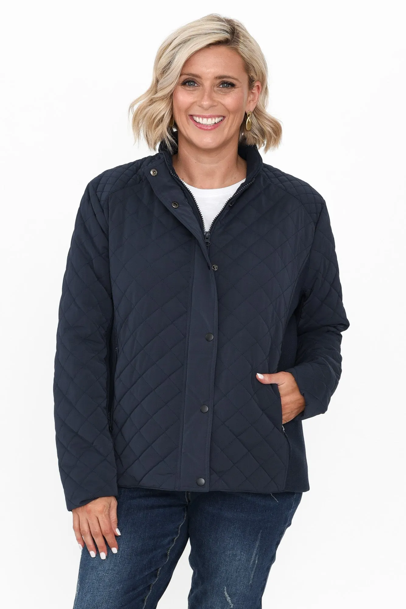 Asena Navy Quilted Puffer Jacket