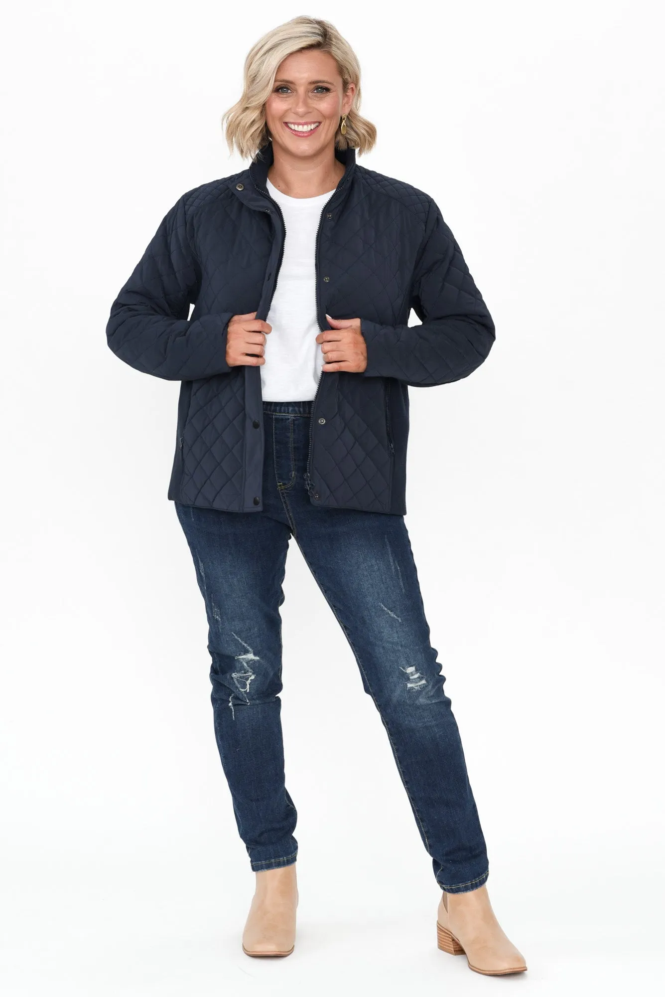 Asena Navy Quilted Puffer Jacket