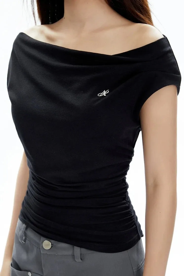 Asymmetrical Neckline Ruched Jersey Top