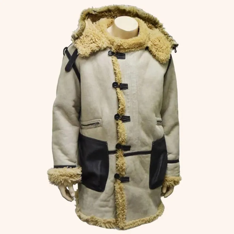 B7 Real Sheepskin Bomber Jacket Coat with Hood