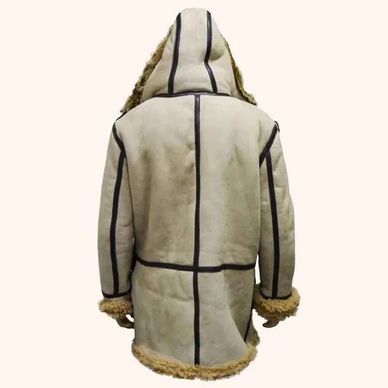 B7 Real Sheepskin Bomber Jacket Coat with Hood