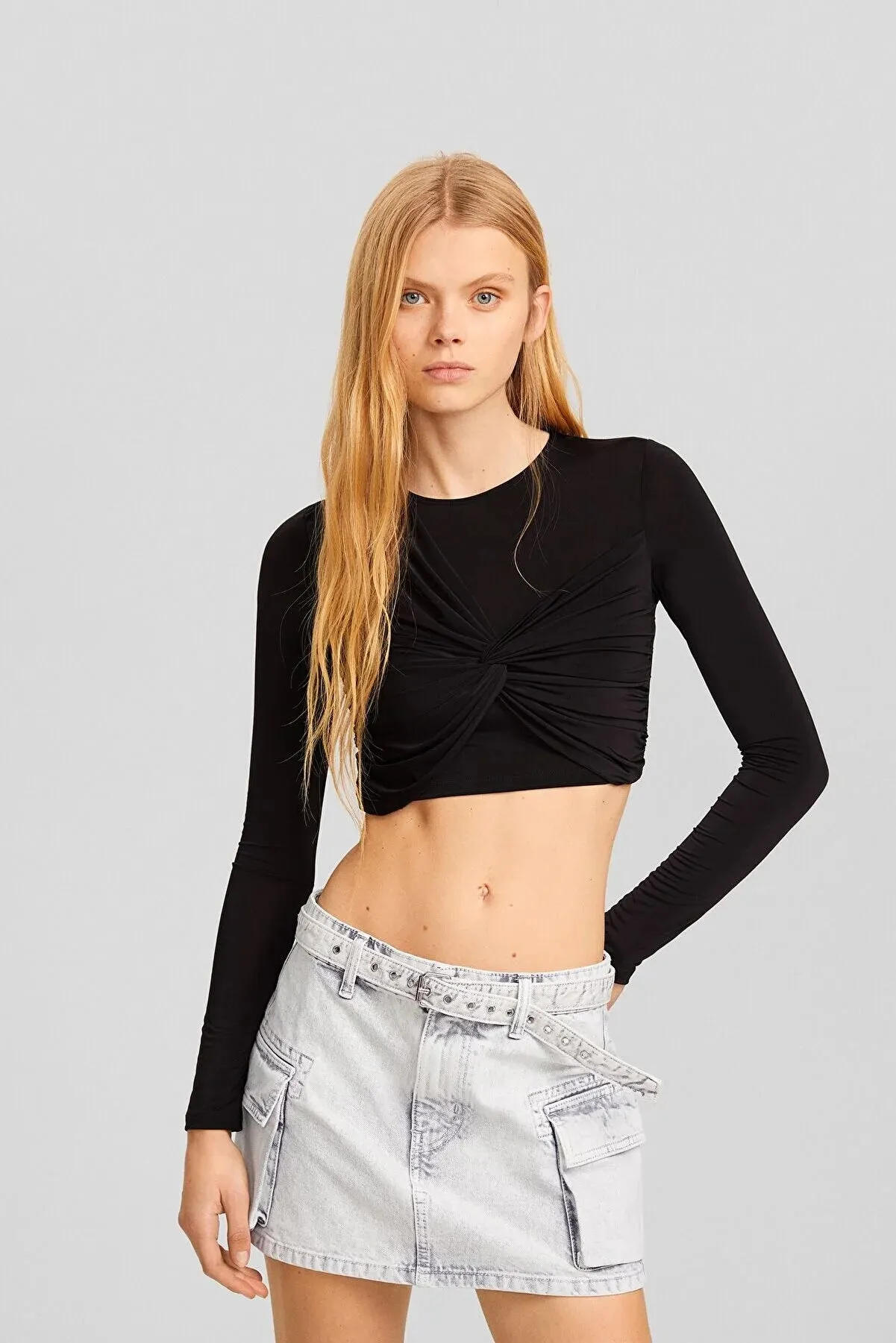 Bershka Belted twill cargo mini skirt