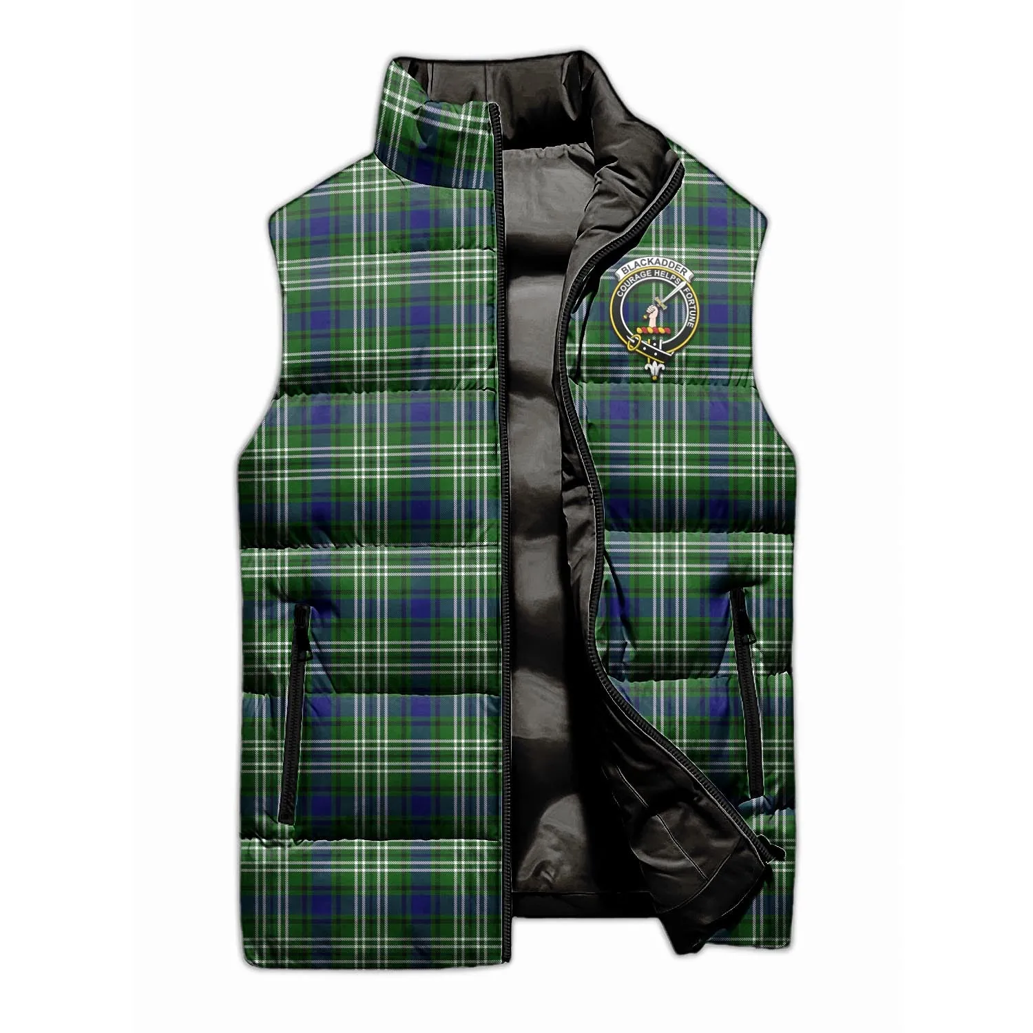 Blackadder Tartan Sleeveless Puffer Jacket with Family Crest