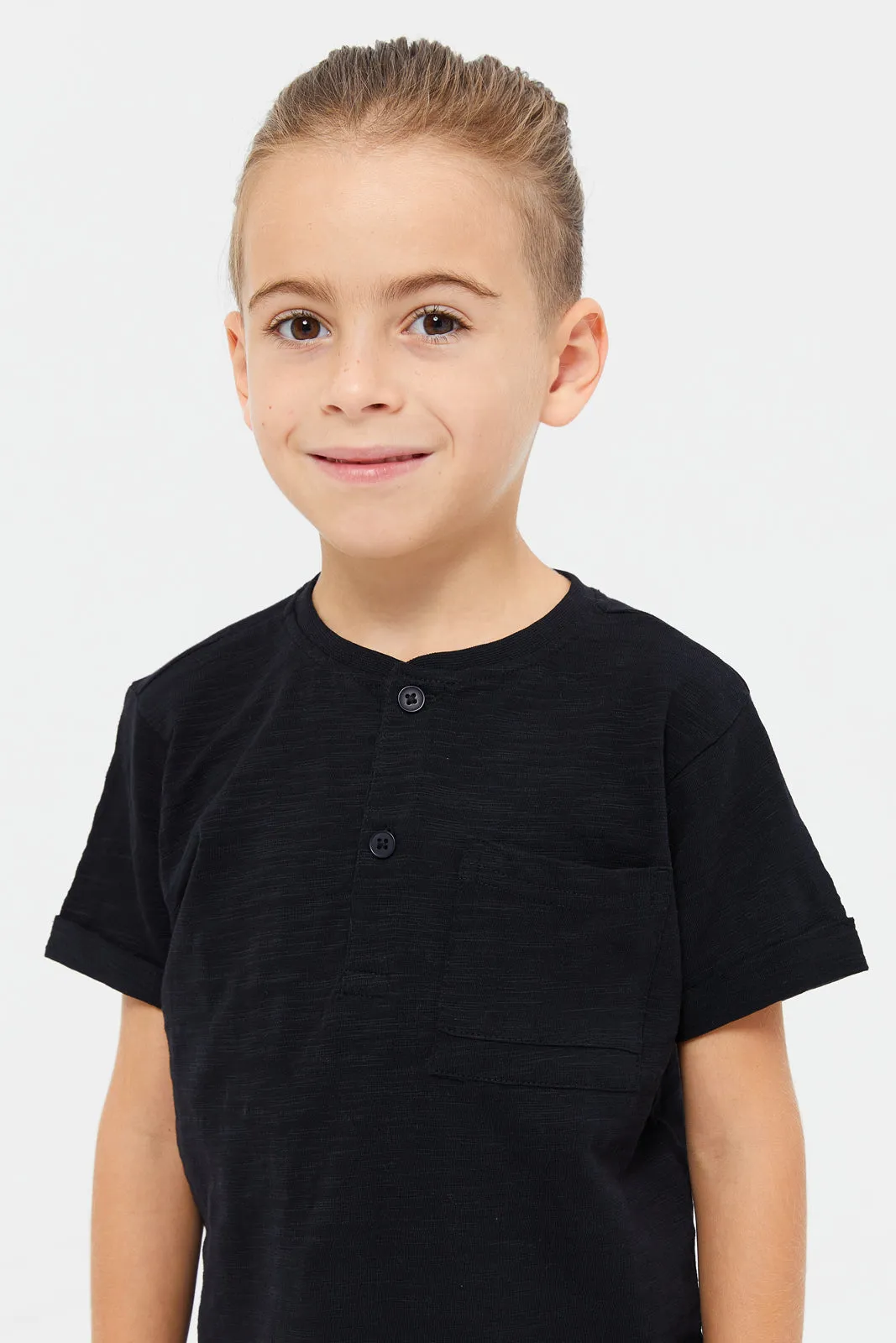 Boys Black Henley T-Shirt