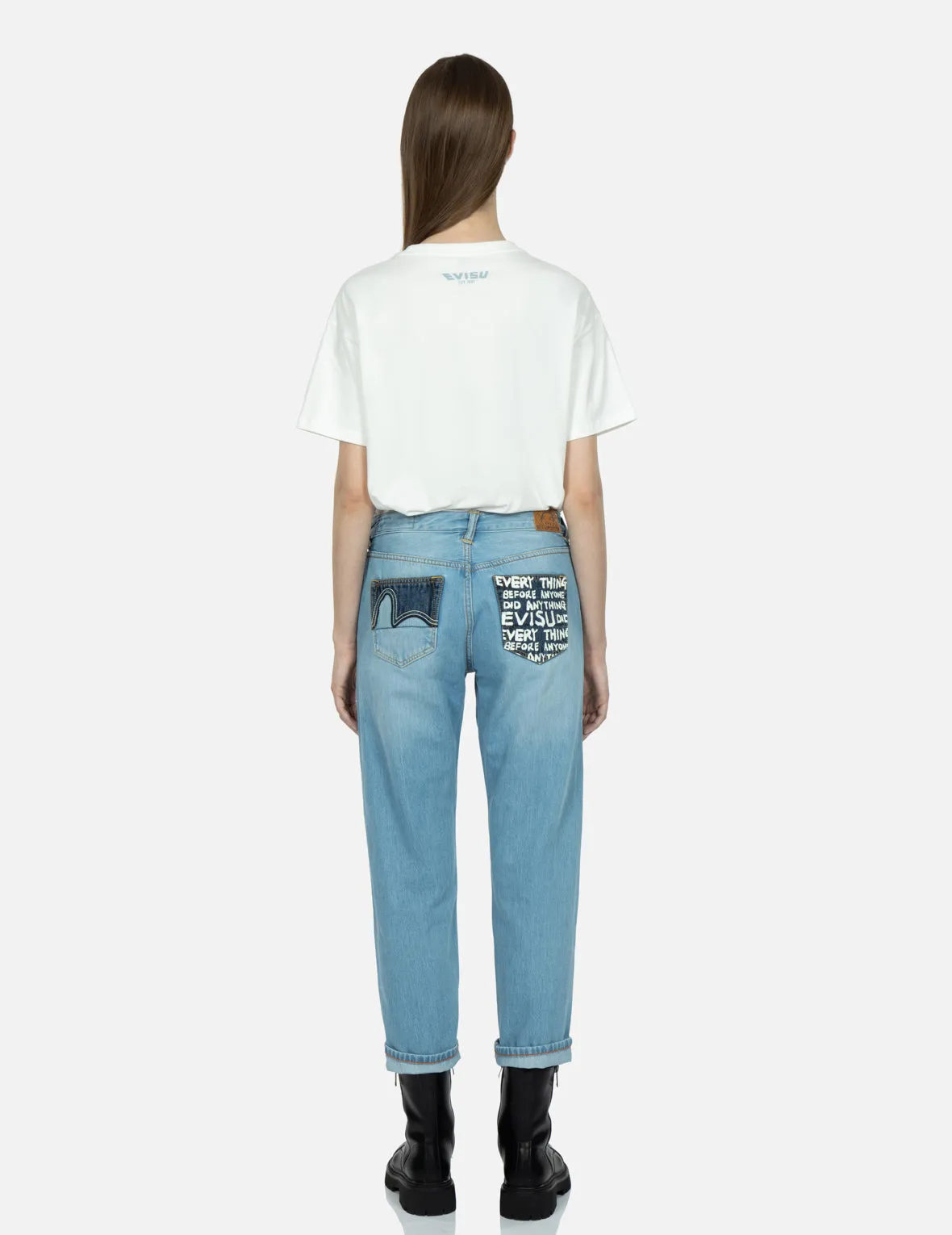 Brand Motto Print Fabric-blocking Boyfriend Jeans