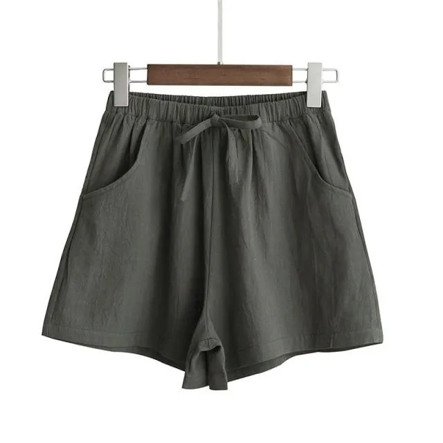 Casual Cotton Linen Shorts Women Home High Waist Shorts Women Shorts