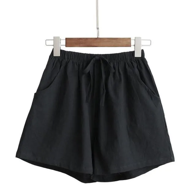 Casual Cotton Linen Shorts Women Home High Waist Shorts Women Shorts