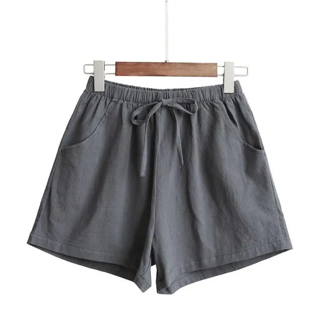 Casual Cotton Linen Shorts Women Home High Waist Shorts Women Shorts