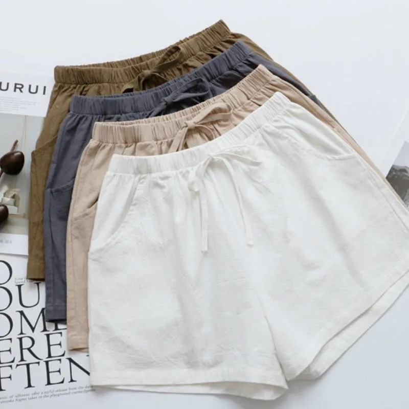 Casual Cotton Linen Shorts Women Home High Waist Shorts Women Shorts