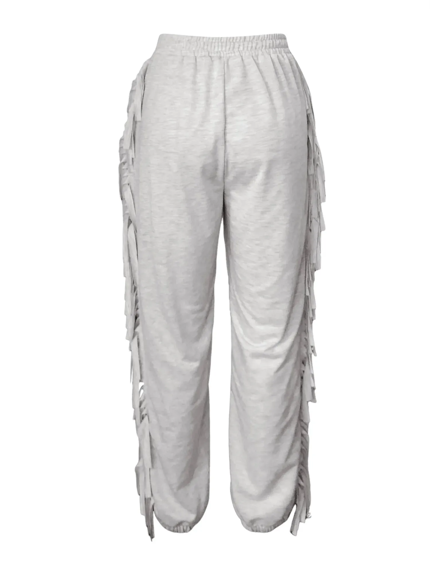 Casual Mid Waist Tassel Trim Elasti Solid Color Jogger Sweatpants