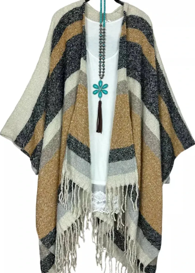 C'est la vie Oatmeal fringe Cardigan Poncho