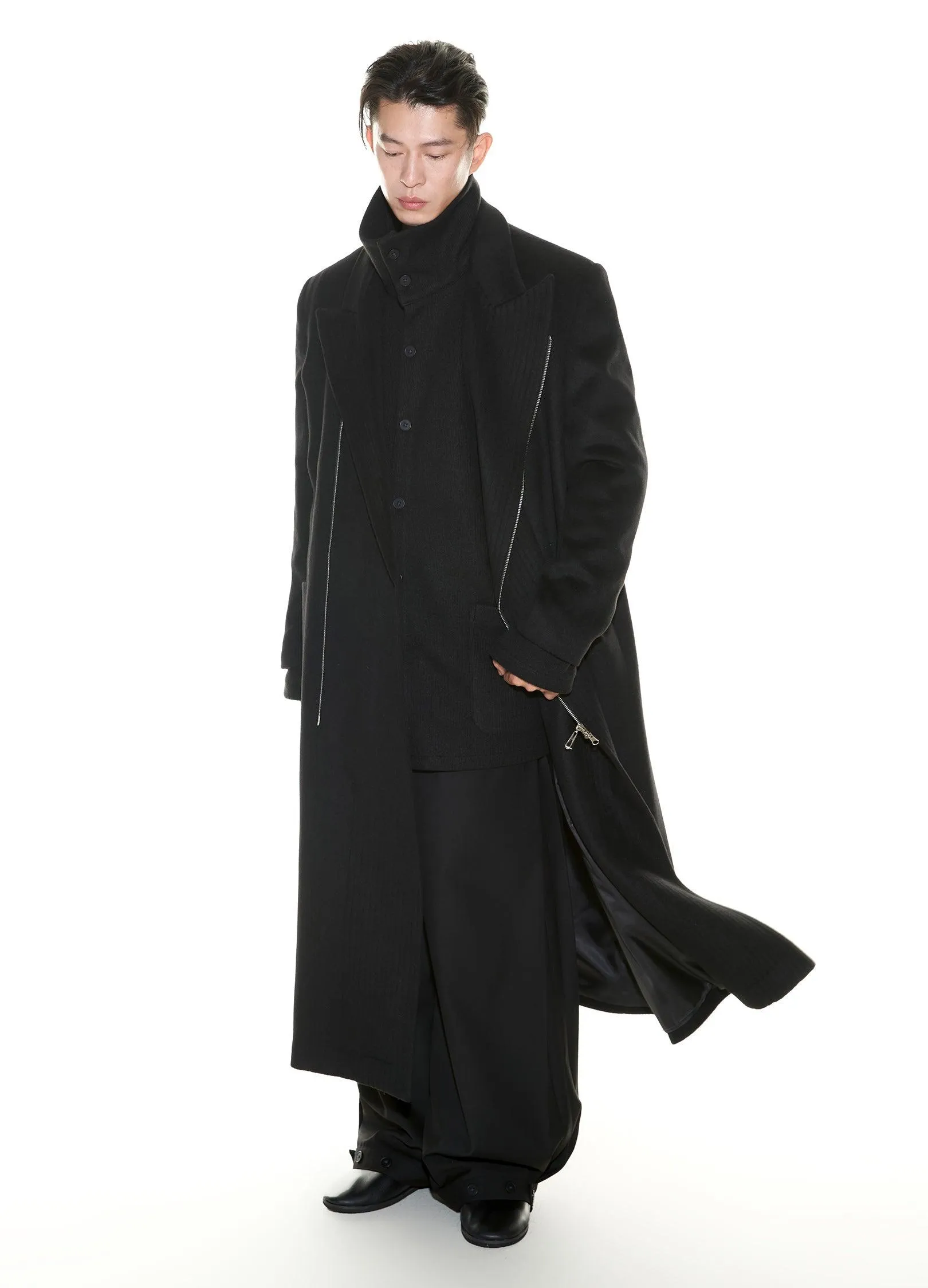 Chic Double-Breasted Wool Blend Overcoat With Metal Zipper