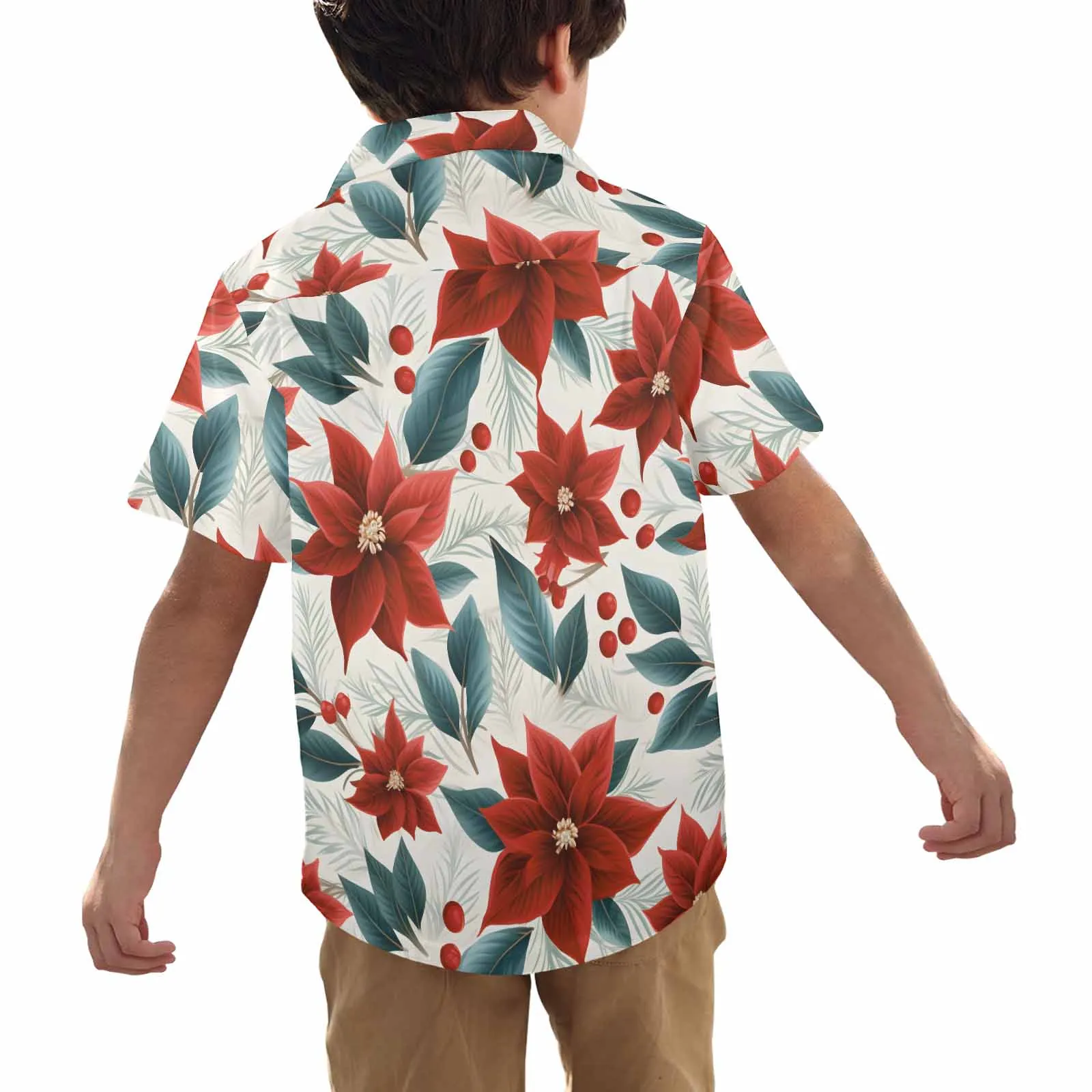 Christmas Red Poinsettia  Little Boys Hawaiian Shirt