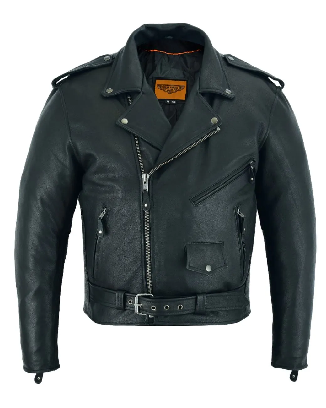 Classic Biker Police Motorcycle MC Jacket Concealed Gun Pockets Naked Cowhide Leather Heavy Duty