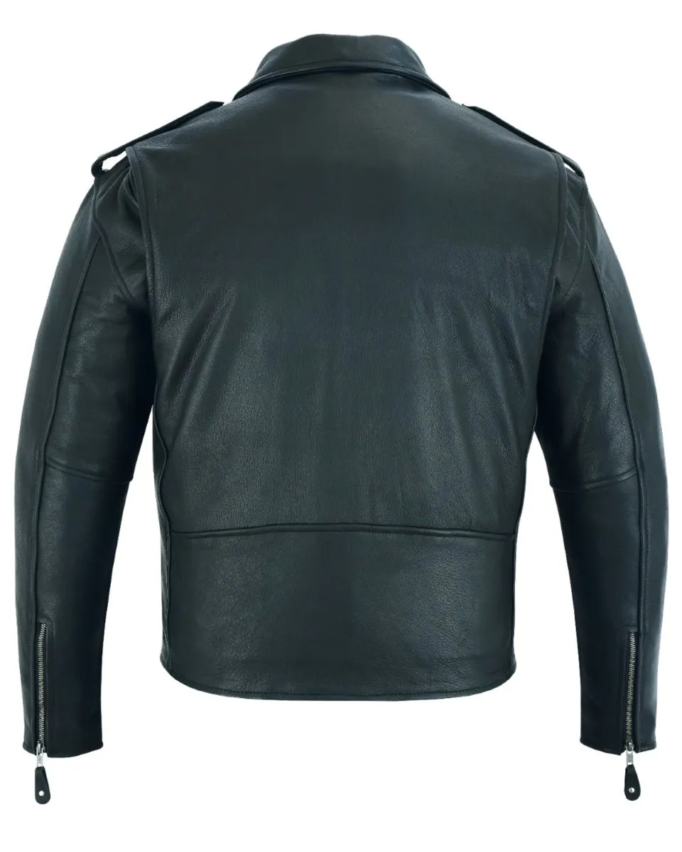 Classic Biker Police Motorcycle MC Jacket Concealed Gun Pockets Naked Cowhide Leather Heavy Duty