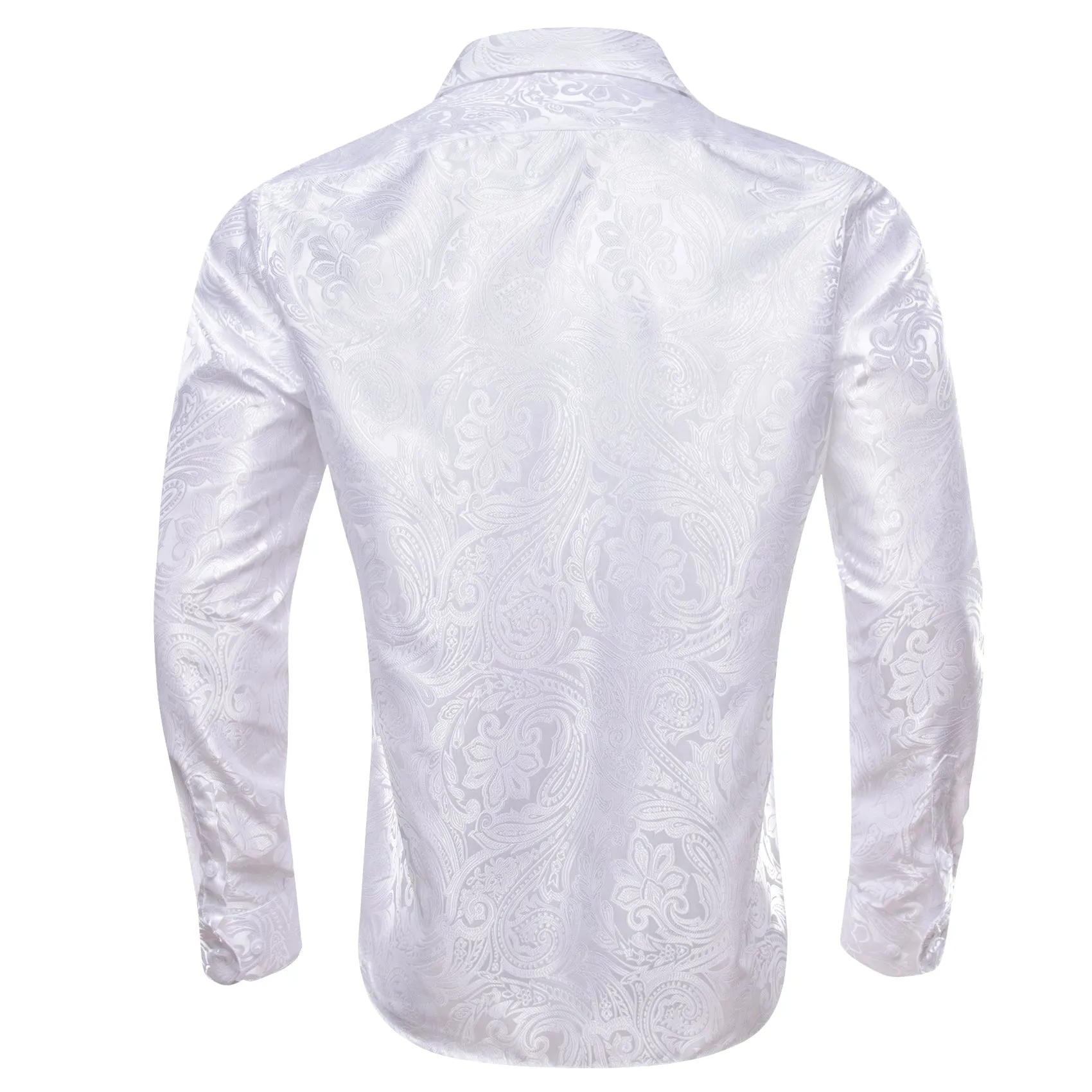 Classic White Paisley Silk Formal Casual Dress Men's Long Sleeve Shirt