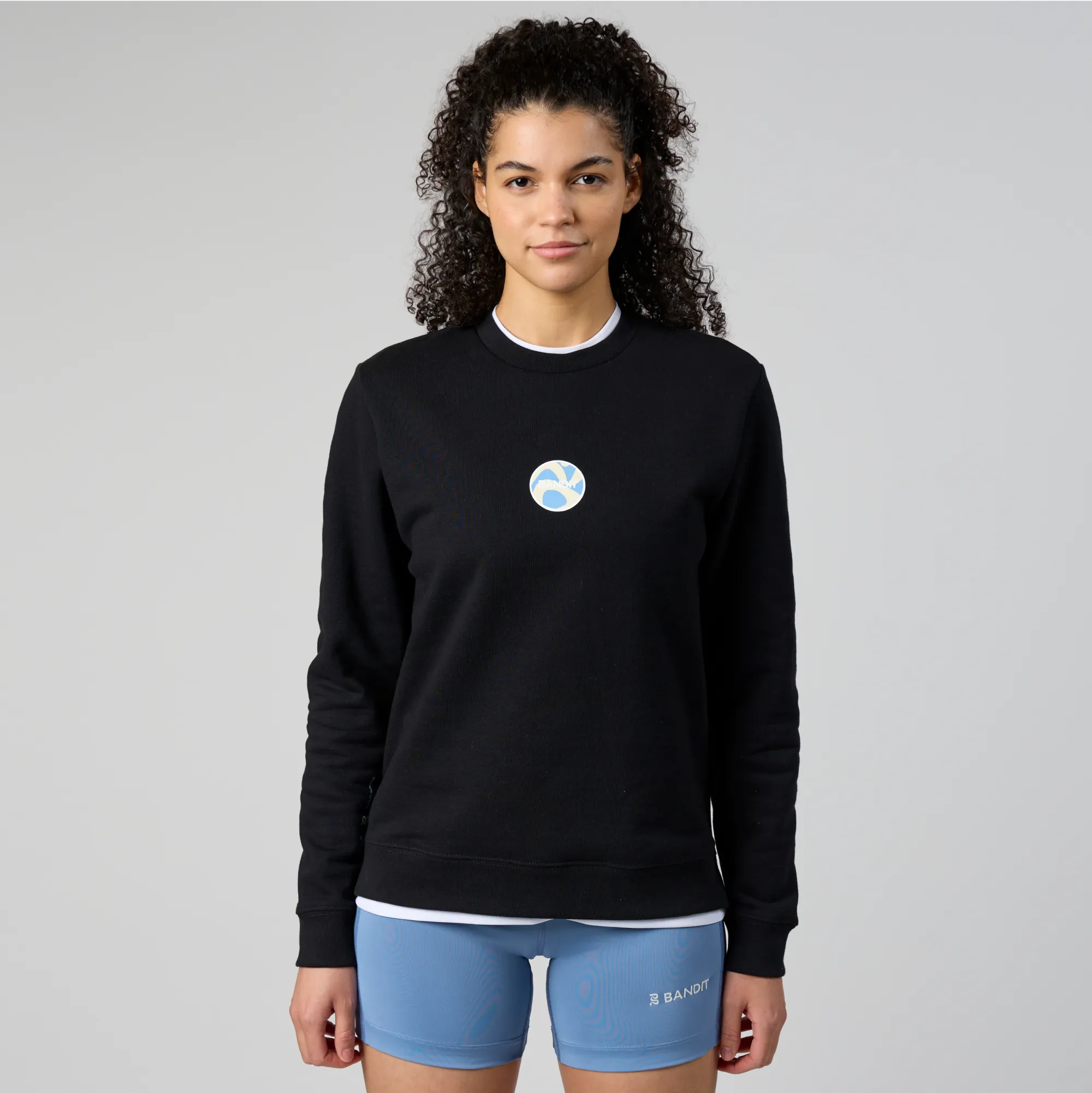 Cotton Fleece Mirrored Runner Crewneck - Black