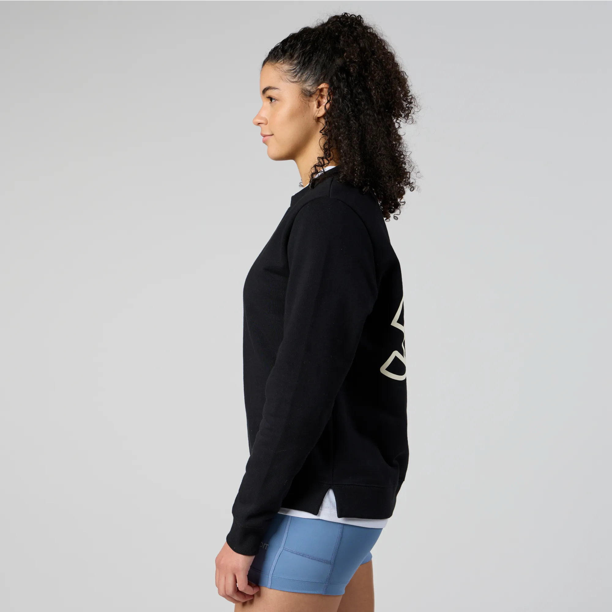 Cotton Fleece Mirrored Runner Crewneck - Black