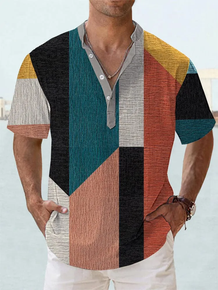 Cotton Linen Graphic Henley Shirt