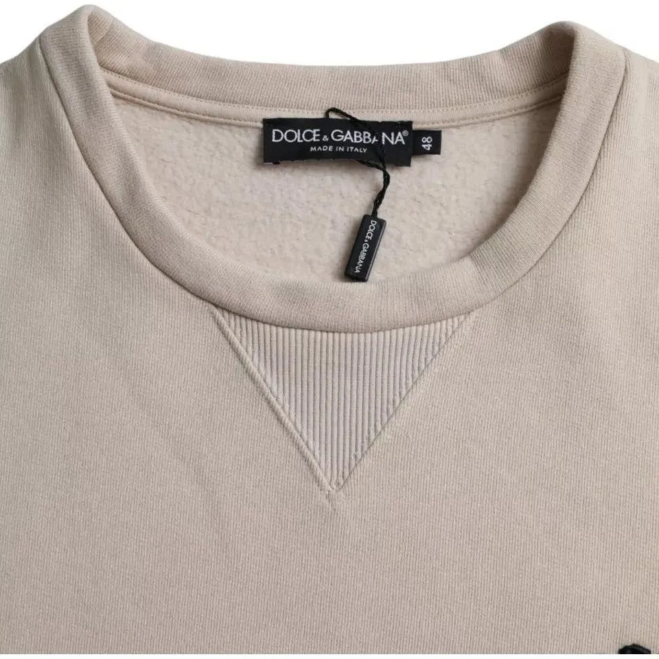 Dolce & Gabbana Beige Cotton Crew Neck Sweatshirt Sweater