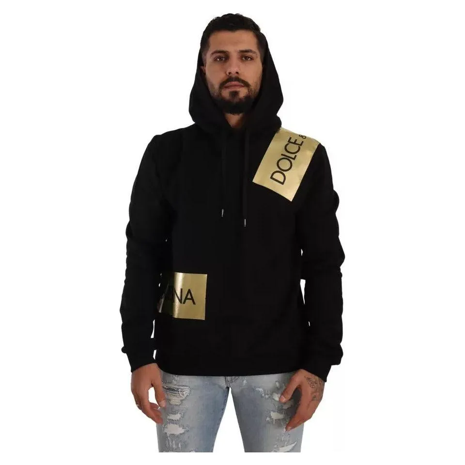 Dolce & Gabbana Black Gold Hooded Cotton Mens Pullover Sweater