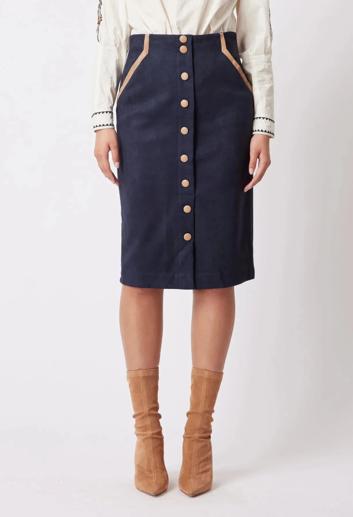 EDDIE FAUX SUEDE SKIRT | Navy   Husk