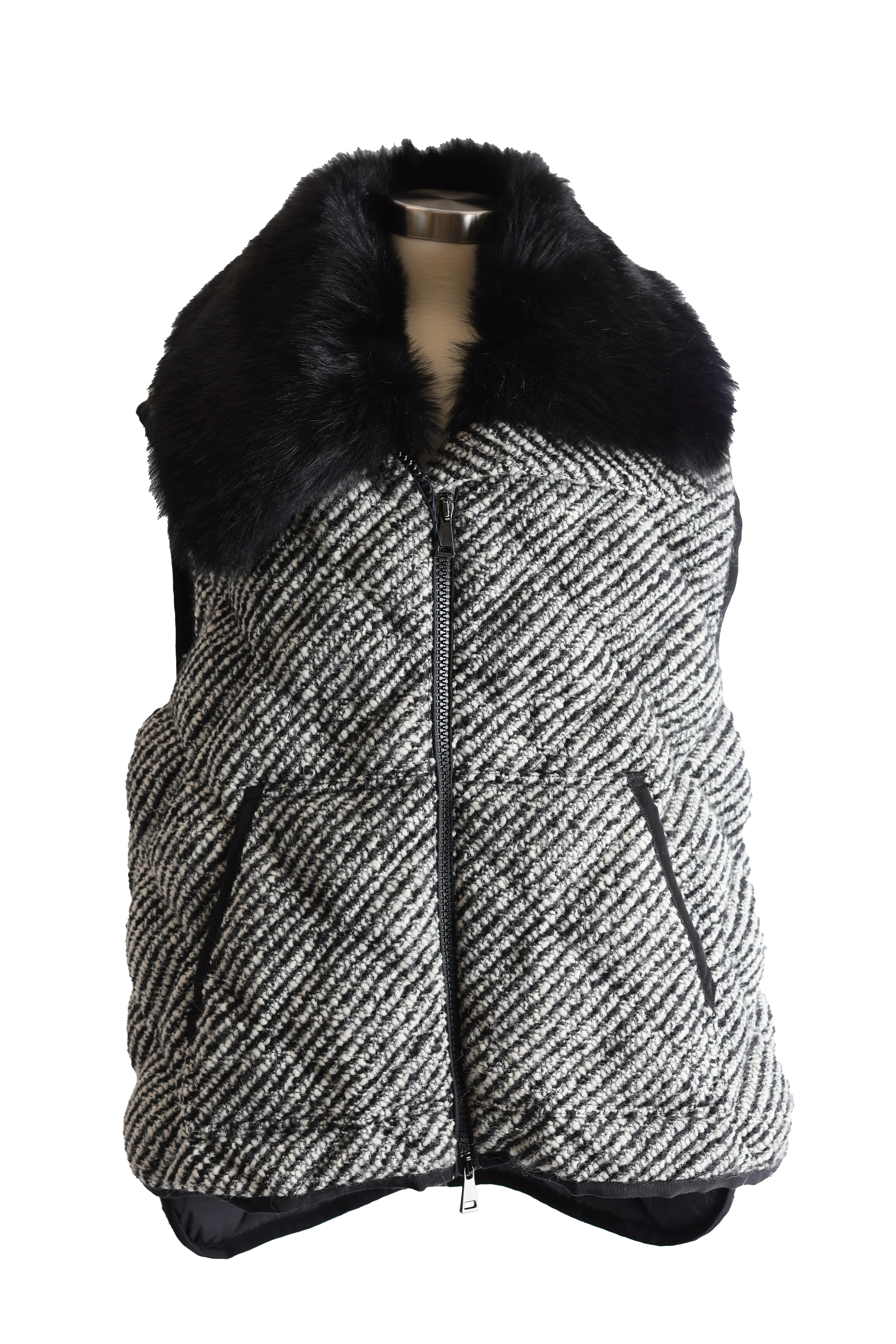 Eleagnus Tweed Wool Down Vest W/ Fur Collar