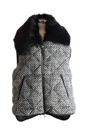 Eleagnus Tweed Wool Down Vest W/ Fur Collar