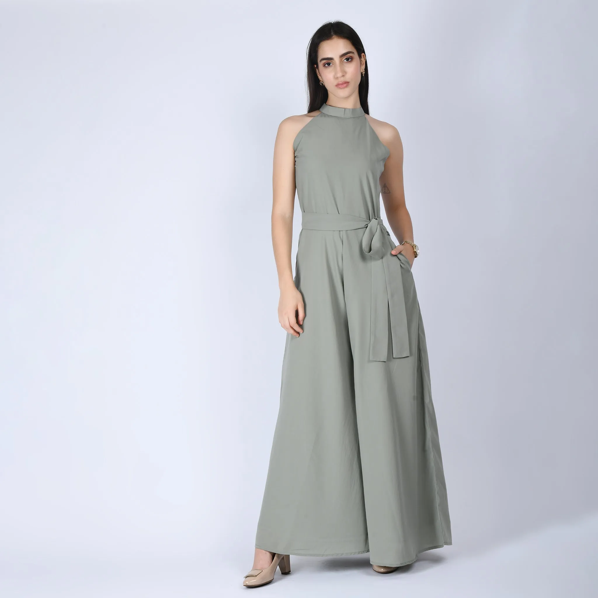 Exude Splendidness Extra Wide-Leg Jumpsuit (Pista Green)