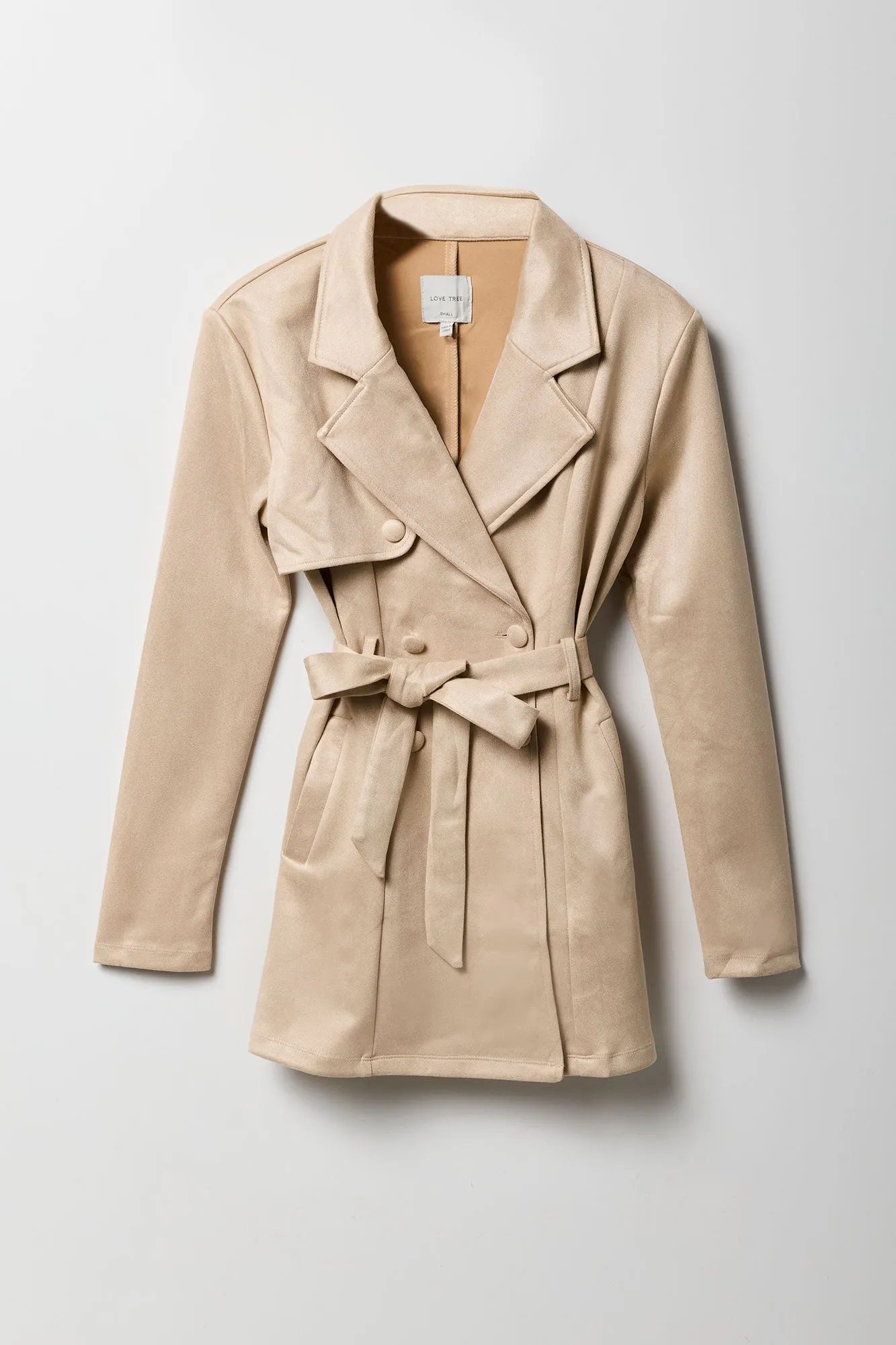 Faux Suede Trench Coat