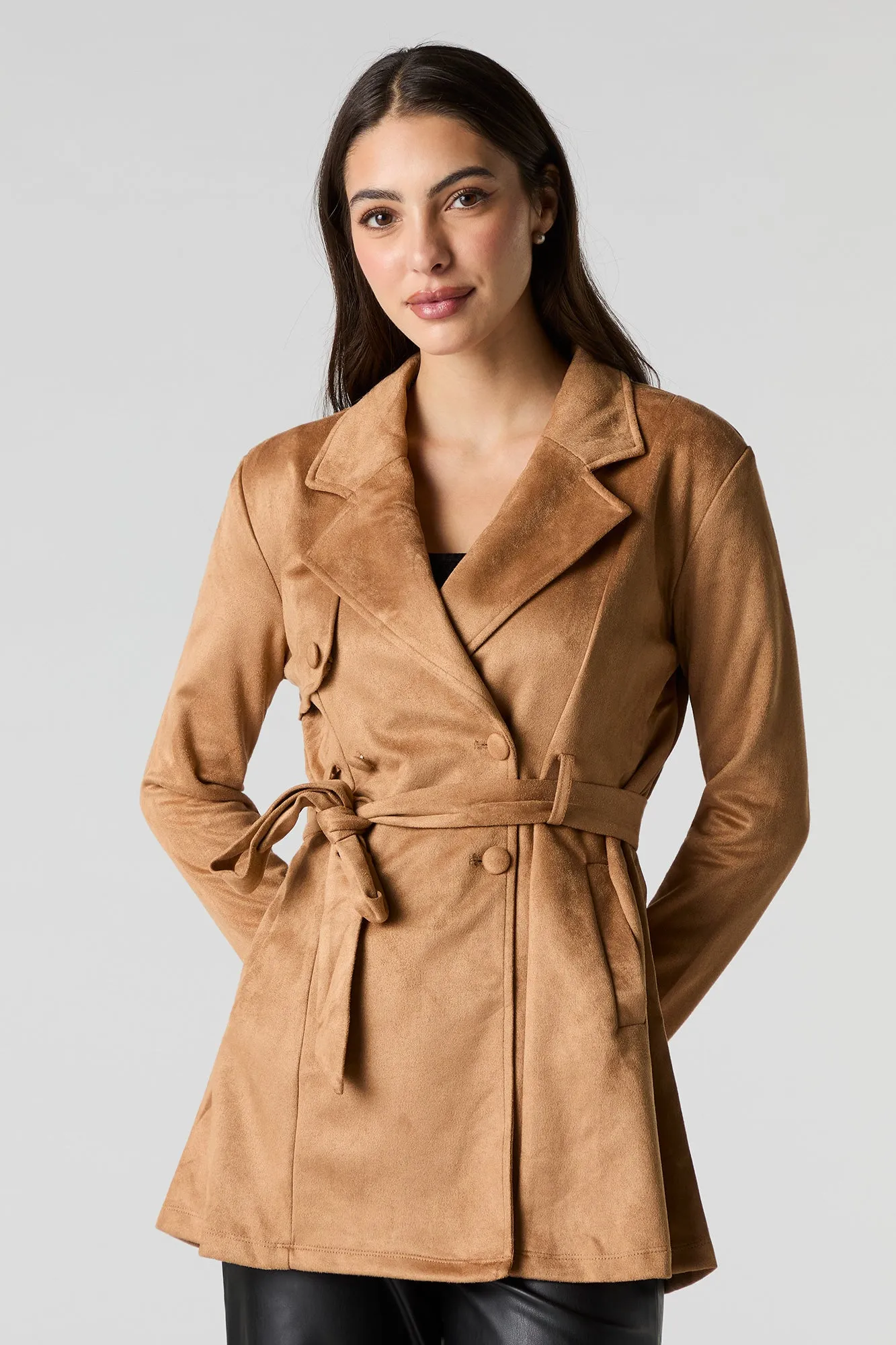 Faux Suede Trench Coat