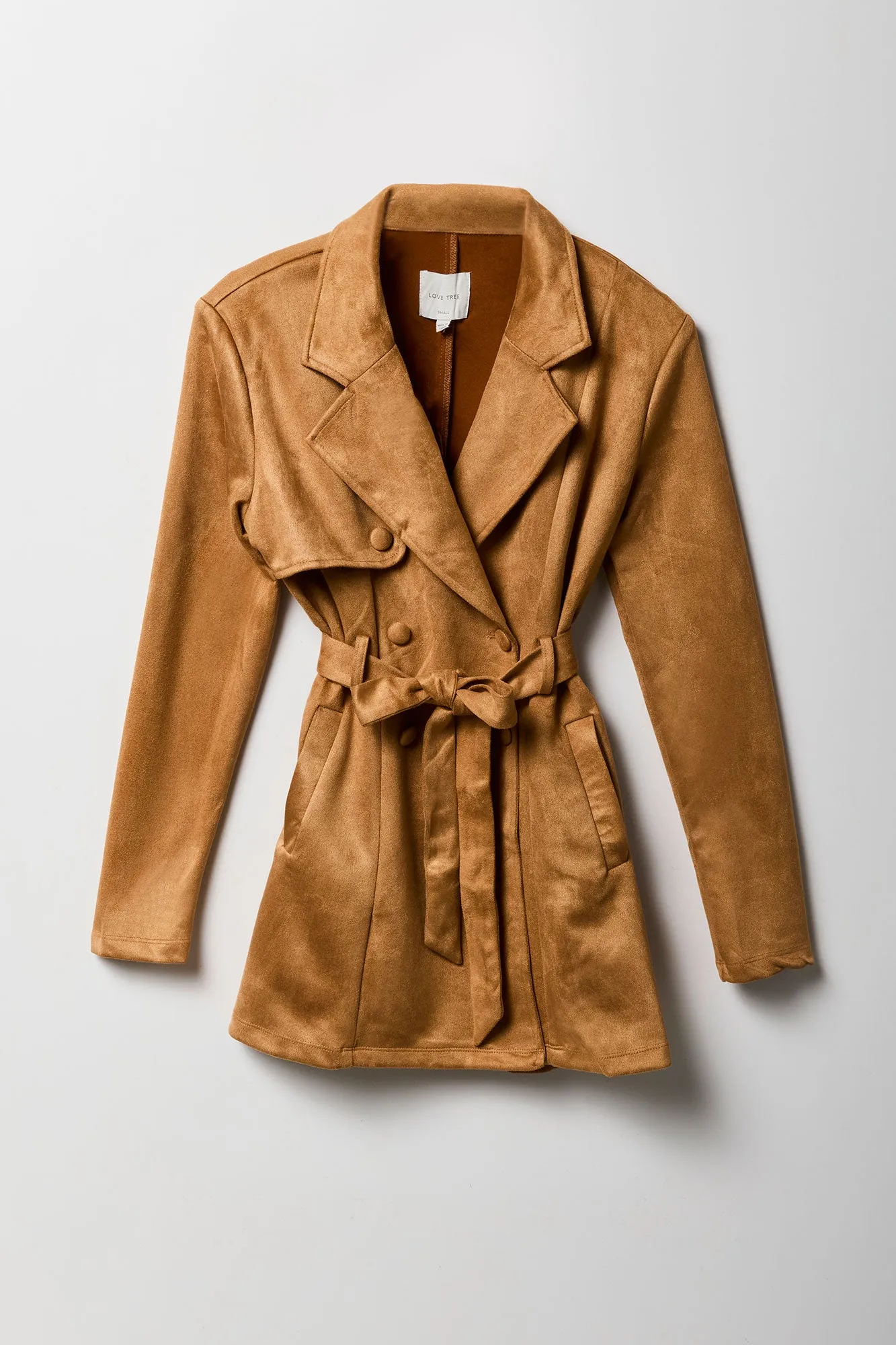 Faux Suede Trench Coat