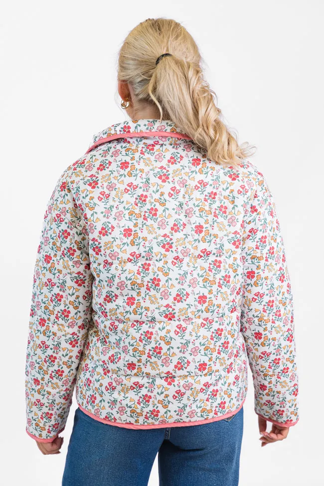 Field Of Florals Ivory and Pink Multi Quilted Floral Jacket SALE