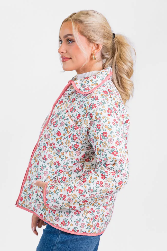 Field Of Florals Ivory and Pink Multi Quilted Floral Jacket SALE