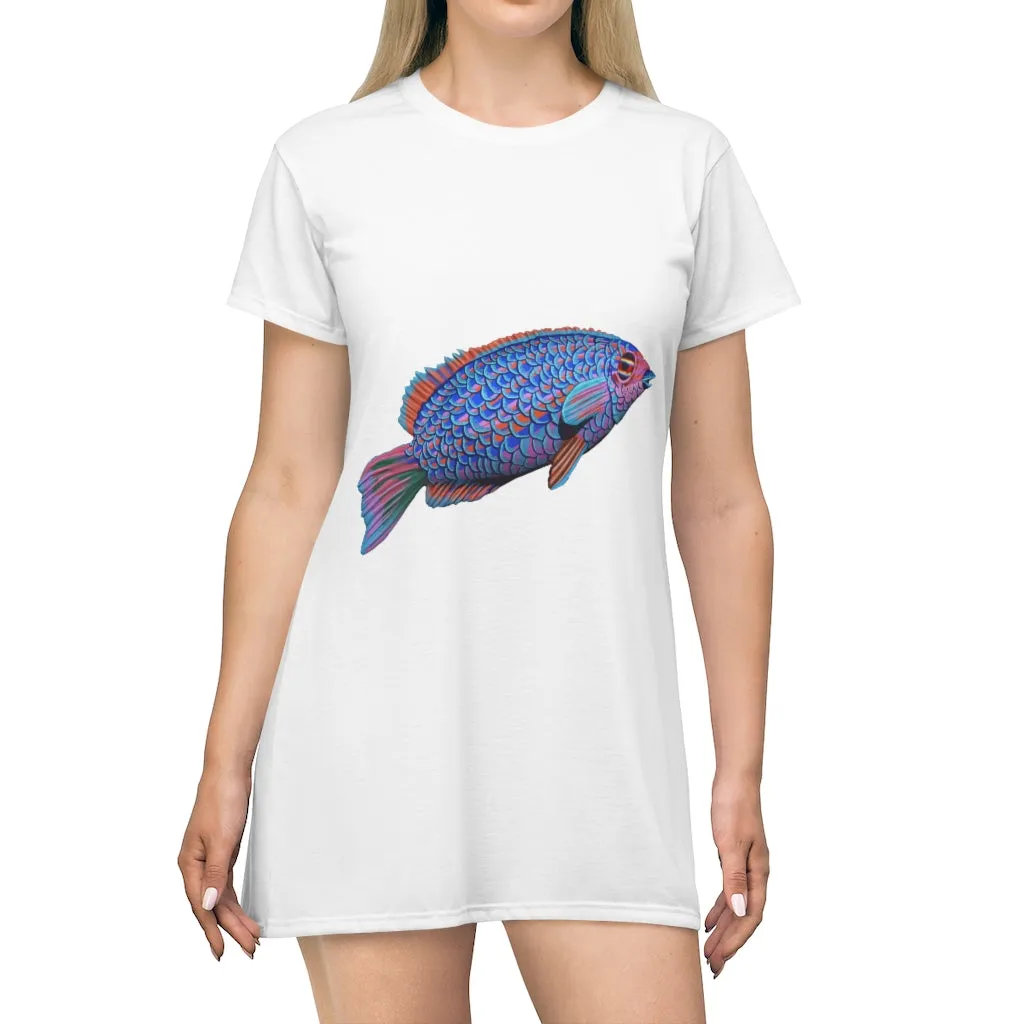 Fish All Over Print T-Shirt Dress