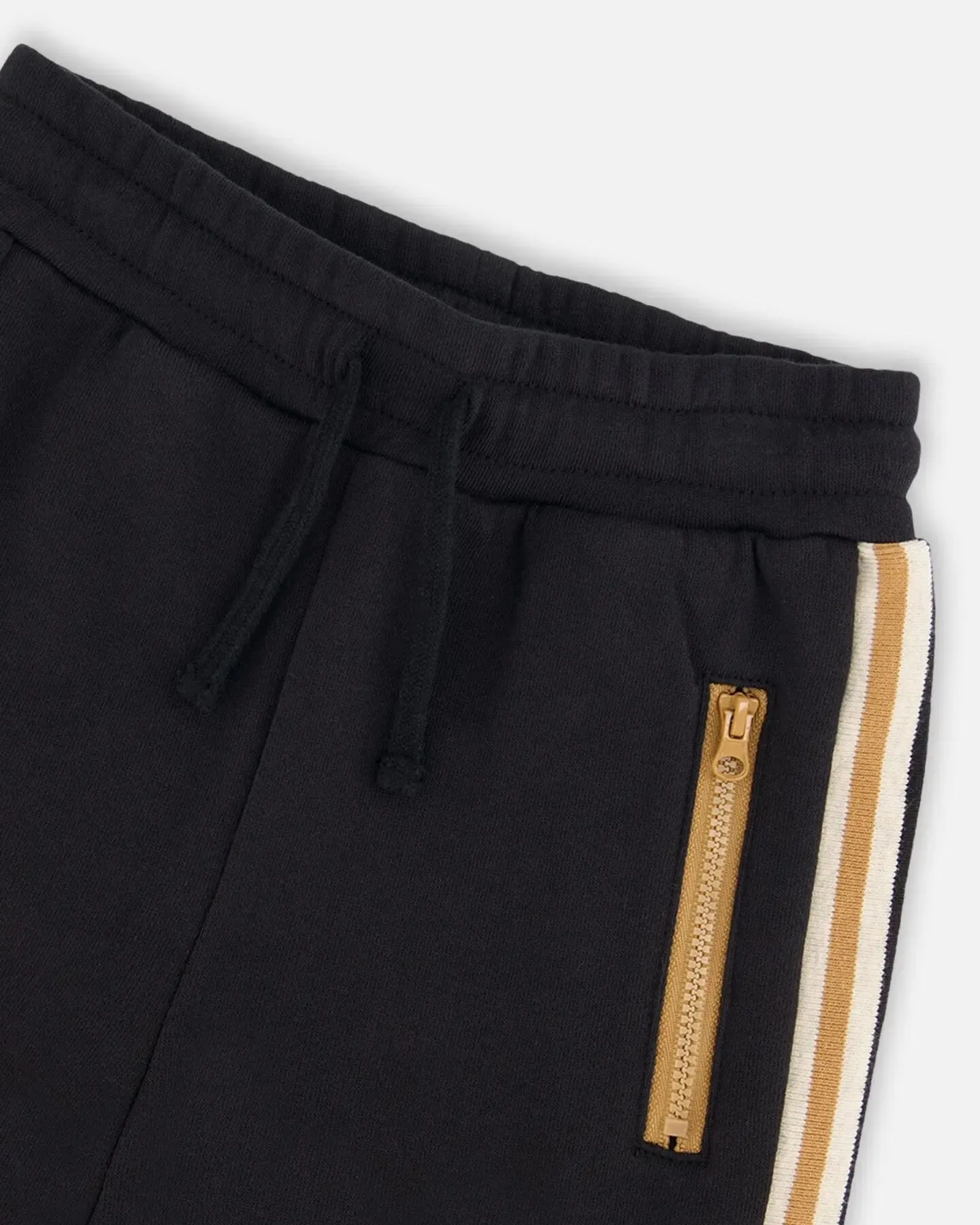 Fleece Sweatpants With Contrast Side Rib Black