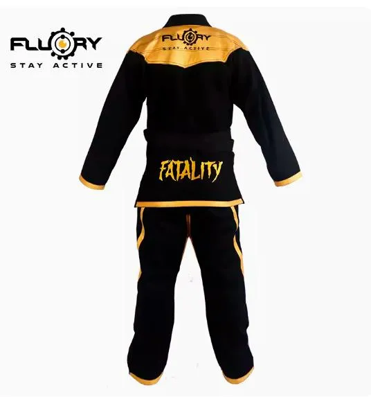 FLUORY BJJF01 JIU JITSU GI Size XS-XL BLACK YELLOW UNISEX